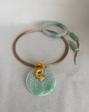 Load image into Gallery viewer, CARVED LIGHT CELADON JADEITE JADE PENDANT WITH 18K GOLD DARGON
