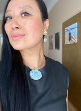 Load image into Gallery viewer, 18K CARVED BLUE  JADEITE JADE  PEONY EARRINGS
