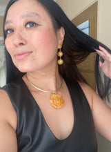 Load image into Gallery viewer, 18K LARGE CARVED ORANGE YELLOW JADE PEONY PENDANT
