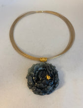 Load image into Gallery viewer, 18K CARVED CHARCOAL JADE PEONY PENDANT

