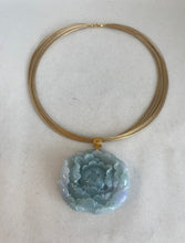 Load image into Gallery viewer, 18K CARVED BLUE JADEITE JADE PEONY PENDANT
