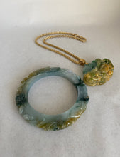 Load image into Gallery viewer, CARVED GREEN/BUTTERSCOTCH JADEITE JADE BANGLE
