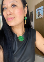 Load image into Gallery viewer, 18K CARVED DEEP GREEN JADE WITH TASSELS EARRINGS
