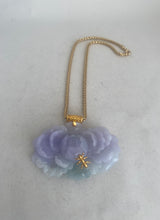 Load image into Gallery viewer, CARVED LAVENDER/GREEN PEONY JADEITE JADE PENDANT
