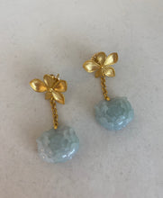 Load image into Gallery viewer, 18K CARVED BLUE  JADEITE JADE  PEONY EARRINGS

