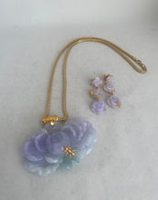Load image into Gallery viewer, CARVED LAVENDER/GREEN PEONY JADEITE JADE PENDANT
