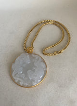 Load image into Gallery viewer, 18 KARAT GOLD WHITE JADE DOUBLE DRAGON PENDANT
