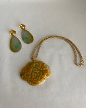 Load image into Gallery viewer, 18K CARVED BUTTERSCOTCH / GREEN JADE MEDALLION PENDANT

