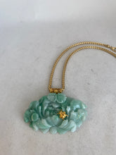 Load image into Gallery viewer, 18K CARVED APPLE GREEN JADE PEONY PENDANT
