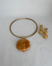 Load image into Gallery viewer, 18K LARGE CARVED ORANGE YELLOW JADE PEONY PENDANT
