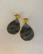 Load image into Gallery viewer, 18K CARVED CHARCOAL GREY JADE EARRINGS
