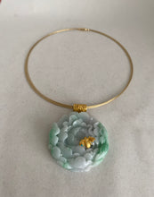 Load image into Gallery viewer, 18K CARVED PEONY JADE PENDANT
