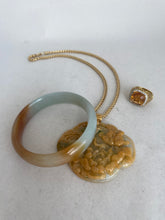 Load image into Gallery viewer, TRANSLUCENT LIGHT GREEN WITH BUTTERSCOTCH JADEITE JADE BANGLE
