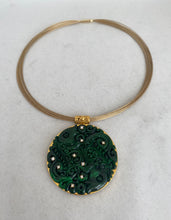 Load image into Gallery viewer, 18 KARAT DARK GREEN CARVED FISH JADE PENDANT
