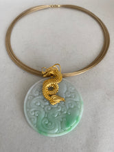 Load image into Gallery viewer, CARVED LIGHT CELADON JADEITE JADE PENDANT WITH 18K GOLD DARGON
