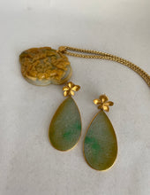 Load image into Gallery viewer, 18K CARVED BUTTERSCOTCH / GREEN JADE EARRINGS

