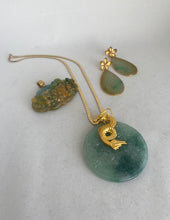 Load image into Gallery viewer, 18K TRANSLUCENT DEEP GREEN JADE MEDALLION WITH A GOLD DRAGON
