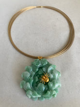 Load image into Gallery viewer, CARVED APPLE GREEN JADE PEONY PENDANT
