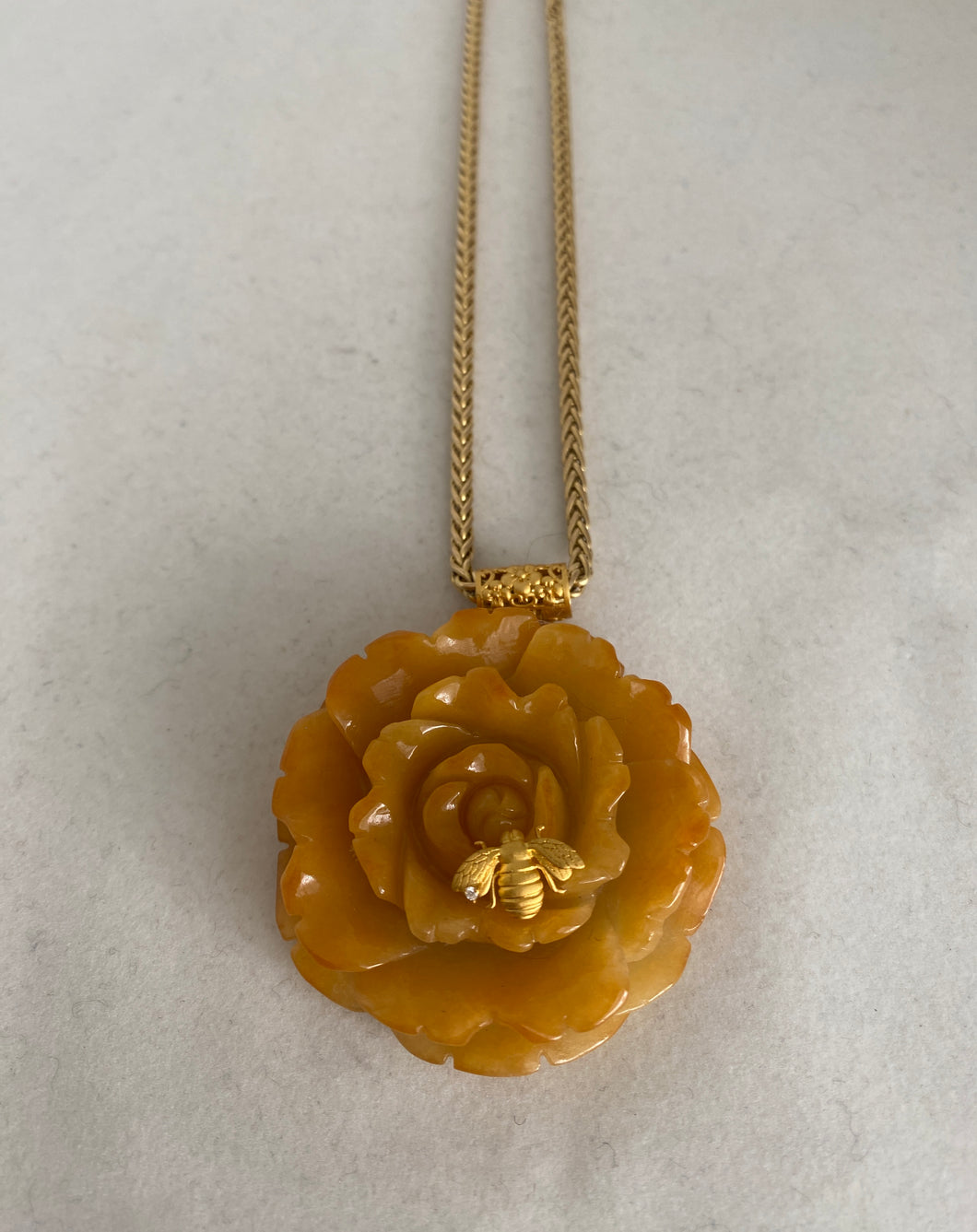18K YELLOW JADE PEONY PENDANT