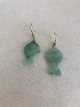 Load image into Gallery viewer, 18K CARVED APPLE GREEN FISH DROP EARRINGS

