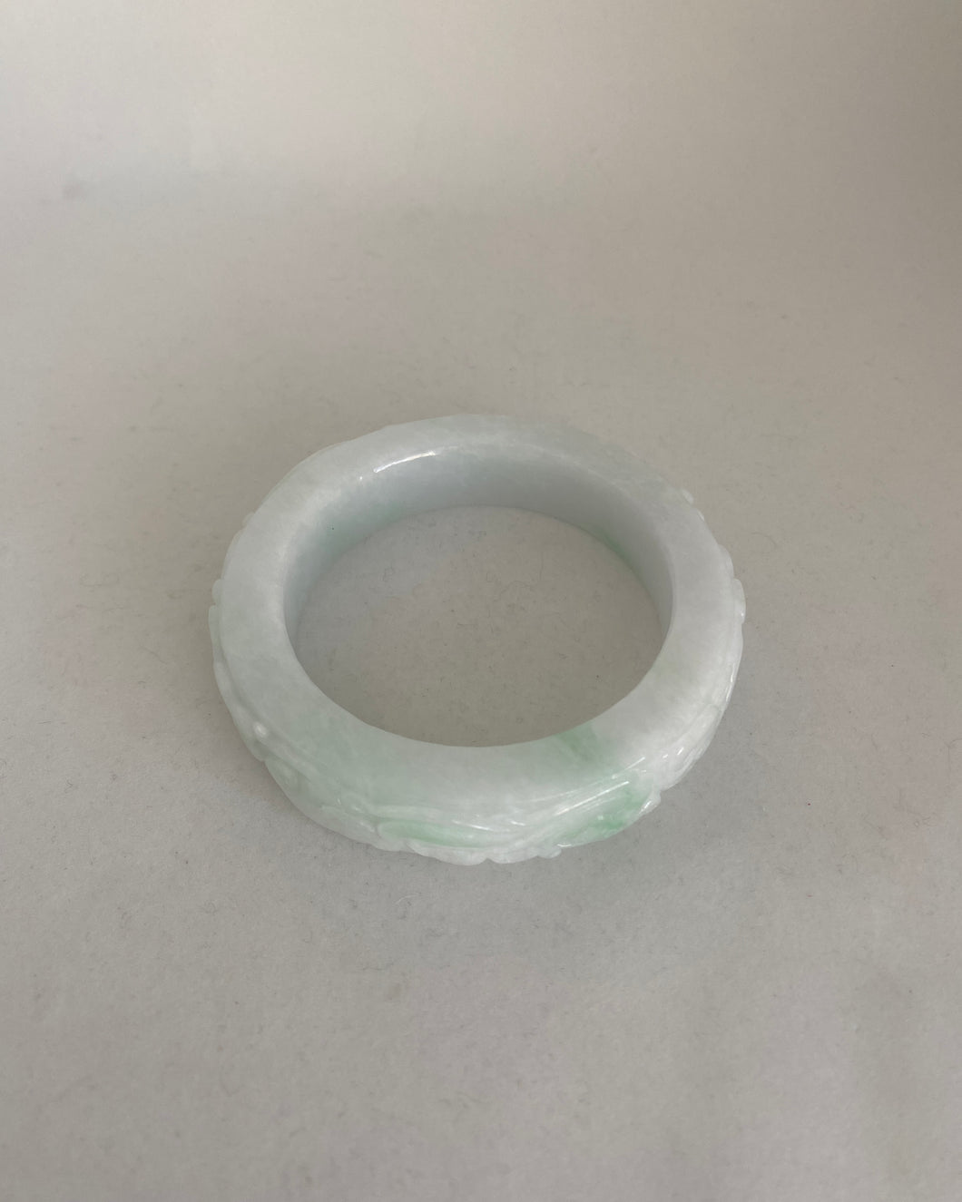 SQUARE SHAPE CARVED SNOW WHITE JADEITE JADE BANGLE