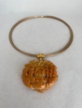 Load image into Gallery viewer, 18K LARGE CARVED ORANGE YELLOW JADE PEONY PENDANT
