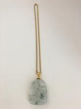 Load image into Gallery viewer, 18K YELLOW GOLD CARVED ICY JADE PENDANT WITH MOTTLED GREEN
