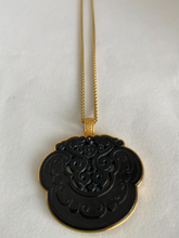 Load image into Gallery viewer, 18K CARVED &quot; RU YI&quot; SHAPE BLACK JADE PENDANT
