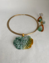 Load image into Gallery viewer, 18K TRI COLOR JADEITE JADE LOCK SHAPE MEDALLION
