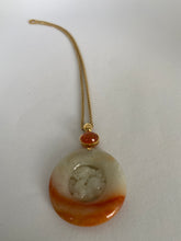 Load image into Gallery viewer, CARVED APRICOT JADE PENDANT WITH MANDARIN GARNET ON TOP
