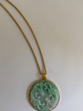 Load image into Gallery viewer, 18K CARVED DOUBLE DRAGON GREEN JADE PENDANT
