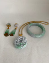 Load image into Gallery viewer, 18K CARVED LIGHT GREY WITH GREEN JADEITE JADE PEONY PENDANT
