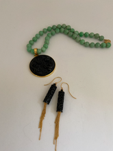 Load image into Gallery viewer, 18K BLACK JADE CYLINDER TASSLE EARRINGS

