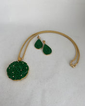 Load image into Gallery viewer, 18K DEEP GREEN CARVED JADE MEDALLION PENDANT WITH DIAMONDS
