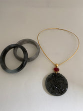 Load image into Gallery viewer, CARVED CHARCOAL GREY JADEITE JADE BANGLE. 59MM.
