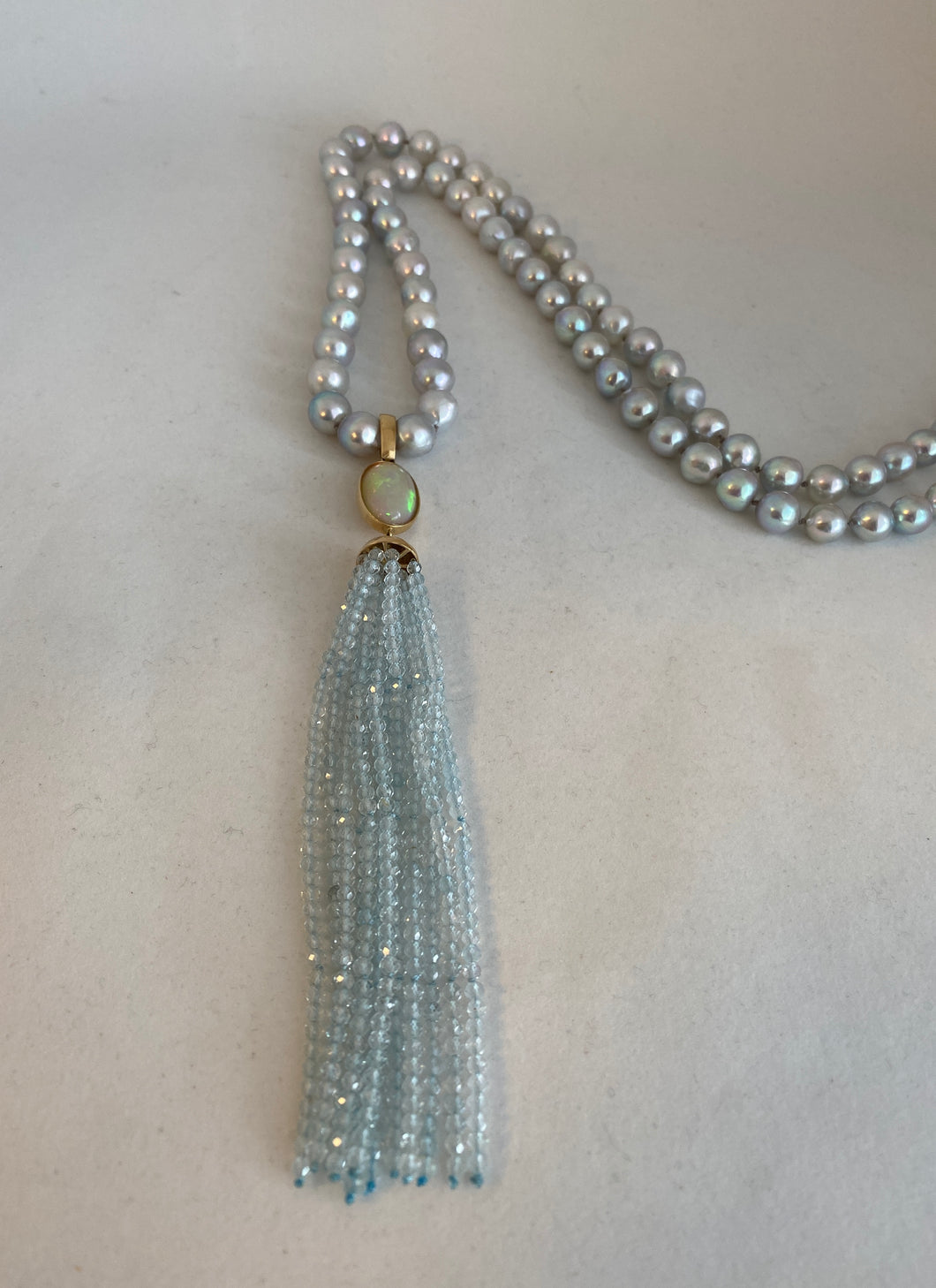 BLUE AKOYA PEARL ROPE NECKLACE WITH REMOVABLE TASSEL ENHANCER