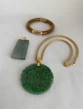 Load image into Gallery viewer, 18K GREEN JADEITE JADE MEDALLION WITH CARVED HULU
