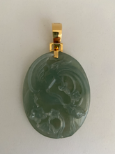 Load image into Gallery viewer, 18K TRANSLUCENT OCEAN GREEN CARVED JADE PENDANT

