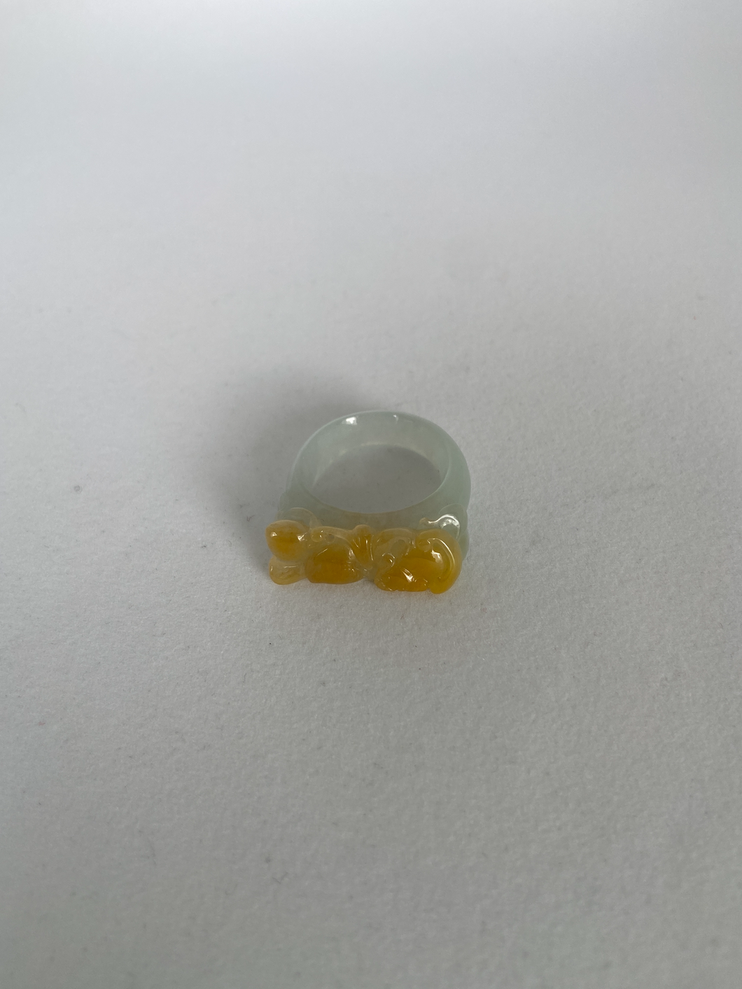 CARVED YELLOW JADE RING