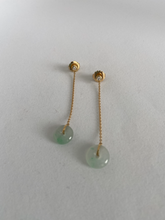 Load image into Gallery viewer, 18K LONG ICY OCEAN GREEN &quot;PI&quot; JADEITE JADE WITH DIAMOND DROP EARRINGS
