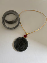 Load image into Gallery viewer, CARVED CHARCOAL GREY JADEITE JADE BANGLE. 59MM.
