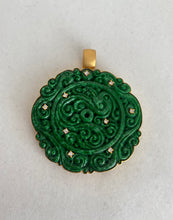 Load image into Gallery viewer, 18K DEEP GREEN CARVED JADE MEDALLION PENDANT WITH DIAMONDS
