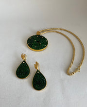 Load image into Gallery viewer, 18K CARVED DARK GREEN JADE  DROP EARRINGS
