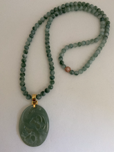 Load image into Gallery viewer, 18K TRANSLUCENT OCEAN GREEN CARVED JADE PENDANT
