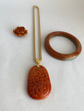 Load image into Gallery viewer, 18K CARVED RED JADEITE JADE PENDANT
