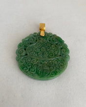 Load image into Gallery viewer, 18K GREEN JADEITE JADE MEDALLION WITH CARVED HULU
