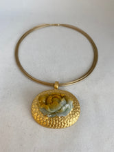 Load image into Gallery viewer, 18K CARVED YELLOW JADE PEONY MEDALLION PENDANT

