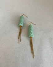 Load image into Gallery viewer, 18K CARVED JADE CYLINDER EARRINGS
