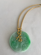 Load image into Gallery viewer, 18K APPLE GREEN JADE PENDANT WITH CARVED DRAGON AND PHOENIX

