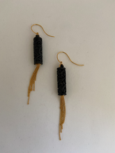 Load image into Gallery viewer, 18K BLACK JADE CYLINDER TASSLE EARRINGS

